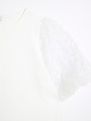 River Island White Girls Floral Print Mesh Sleeve 100% Cotton T-Shirt - Image 2 of 3