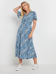 M&Co Blue Petite Ditsy Twist Front Jersey Dress - Image 1 of 5