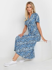 M&Co Blue Petite Ditsy Twist Front Jersey Dress - Image 2 of 5