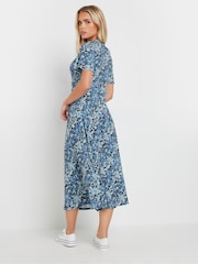 M&Co Blue Petite Ditsy Twist Front Jersey Dress - Image 3 of 5