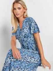 M&Co Blue Petite Ditsy Twist Front Jersey Dress - Image 4 of 5