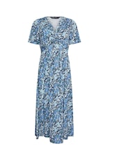 M&Co Blue Petite Ditsy Twist Front Jersey Dress - Image 5 of 5