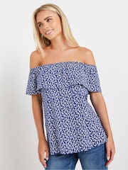 Blusa con escote bardot y estampado de florecitas Petite de M&Co - Imagen 4 de 5