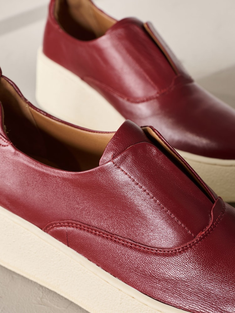 Red Slip On Signature Forever Comfort® Leather Chunky Wedge Platform Trainers - Image 3 of 6