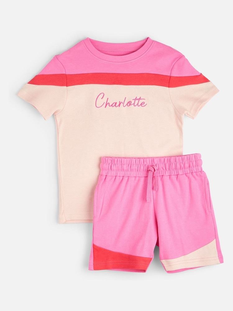 Alphabet Personalised Colourblock 100% Cotton T-Shirt and Shorts Set - Image 1 of 4 Alphabet Personalised Colourblock 100% Cotton T-Shirt and Shorts Set - Image 1 of 4