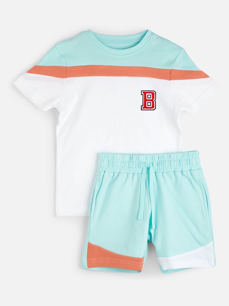 Alphabet Personalised Monogram Colourblock 100% Cotton T-Shirt and Shorts Set - Image 1 of 4