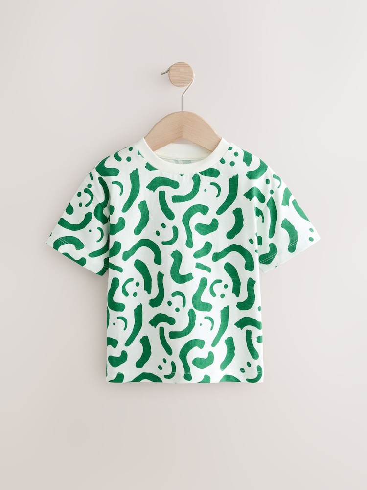 White/Green Happy Faces Short Sleeve All-Over Print T-Shirt (3mths-7yrs) - Image 1 of 4