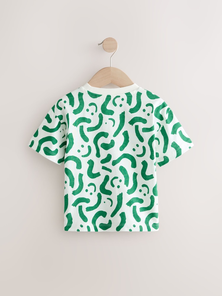 White/Green Happy Faces Short Sleeve All-Over Print T-Shirt (3mths-7yrs) - Image 2 of 4