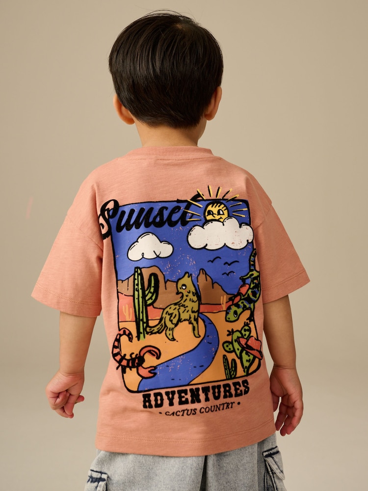 Rust Brown 100% Cotton Short Sleeve Back Print T-Shirt (3mths-7yrs) - Image 1 of 8