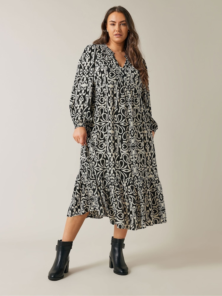 Evans Damask Print Black Dress - Image 1 of 5