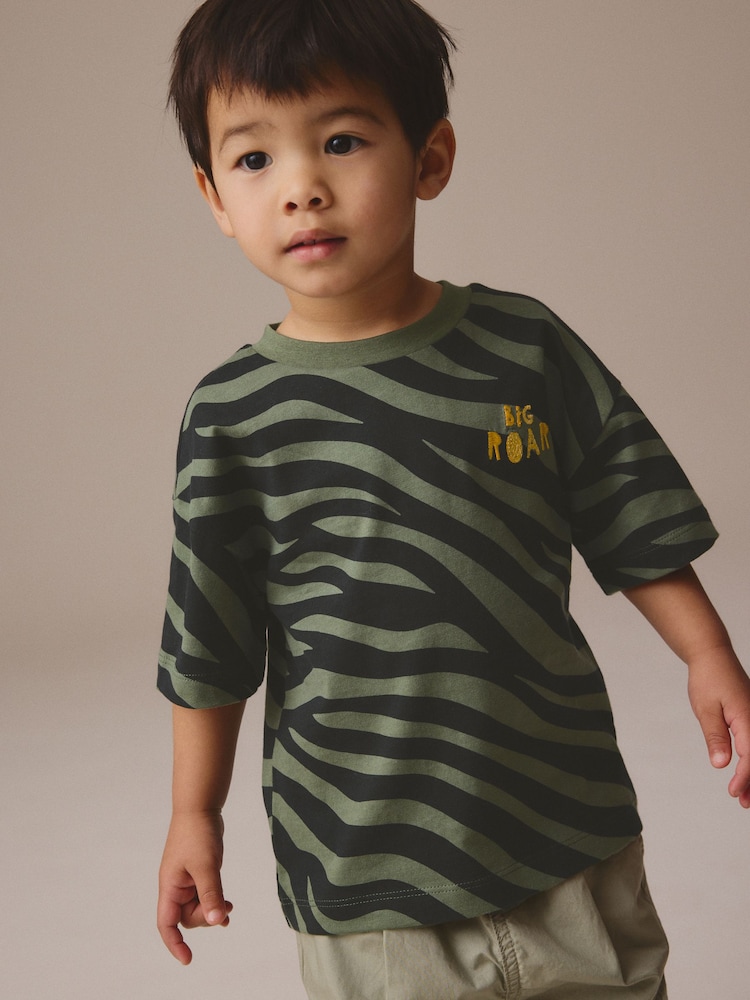Khaki Green Animal Print Short Sleeve All-Over Print T-Shirt (3mths-7yrs) - Image 1 of 8