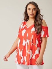 Evans Curve Abstract Print Cold Shoulder Top - Image 2 of 5