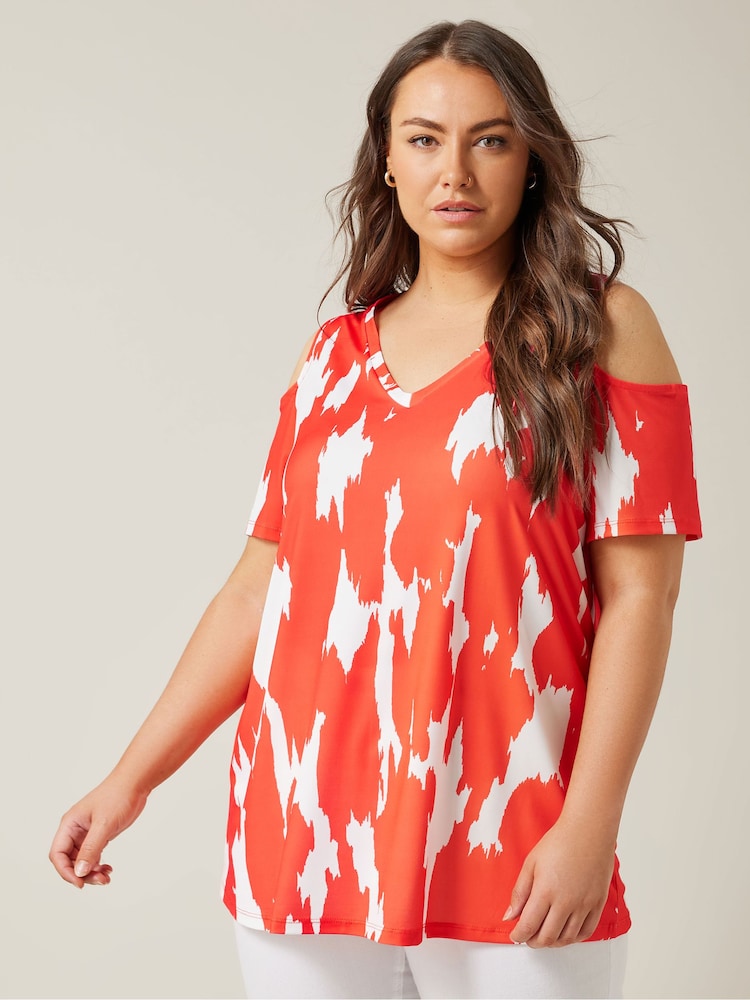Evans Curve Abstract Print Cold Shoulder Top - Image 2 of 5