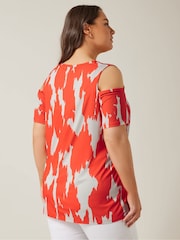 Evans Curve Abstract Print Cold Shoulder Top - Image 3 of 5