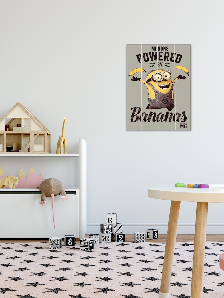 Pyramid International Grey Despicable Me Powered By Bananas Wooden Wall Art - Image 1 of 3