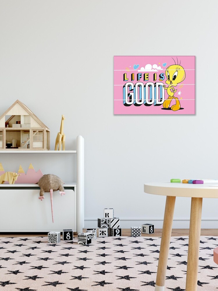 Pyramid International Pink Looney Tunes Life Is Good Wooden Wall Art - Image 1 of 3