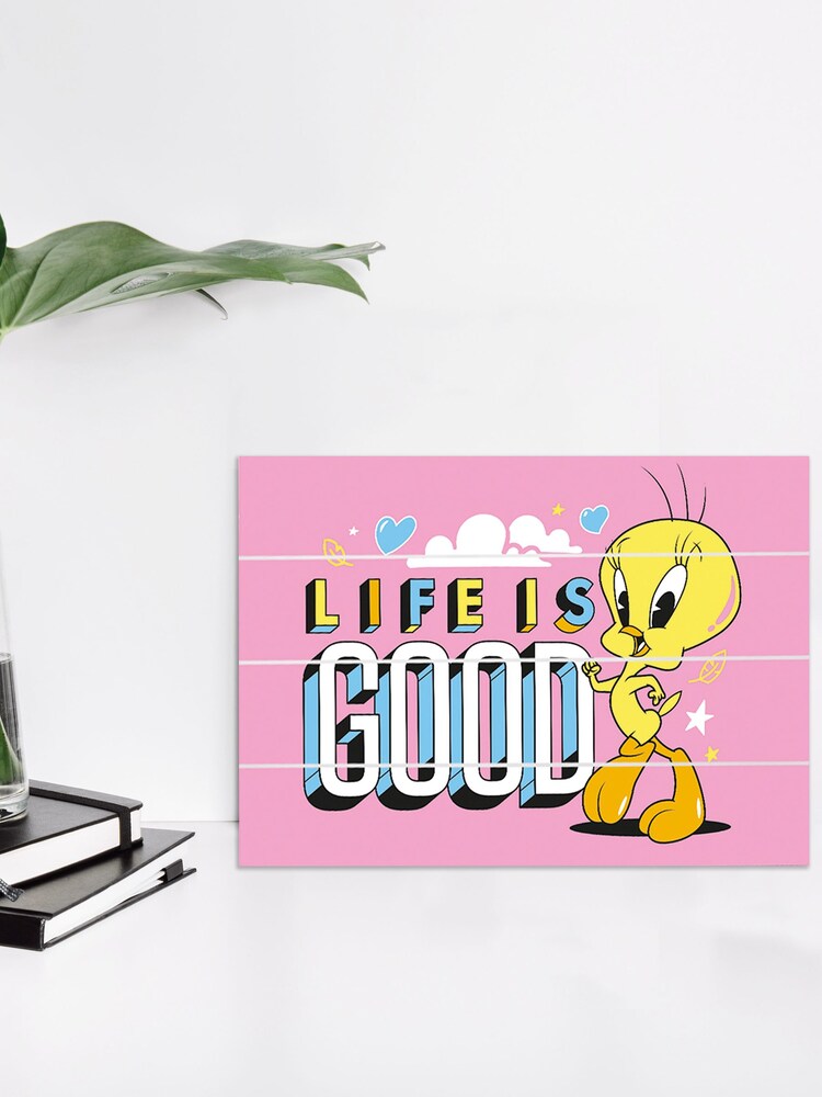 Pyramid International Pink Looney Tunes Life Is Good Wooden Wall Art - Image 2 of 3