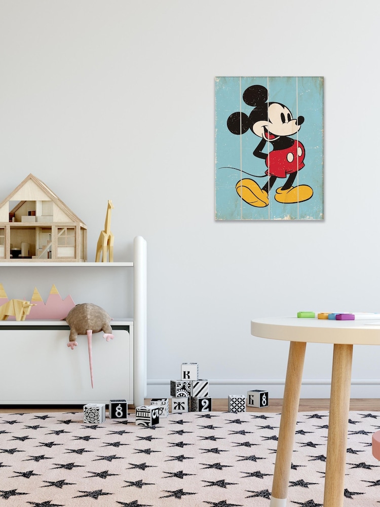 Pyramid International Blue Mickey Mouse Retro Wooden Wall Art - Image 1 of 3