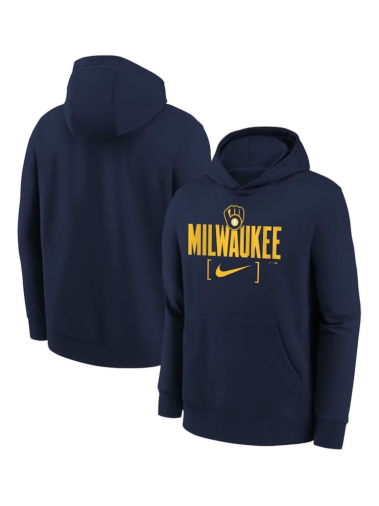 Fanatics Youth Blue MLB Milwaukee Brewers Club Fleece Club Stack Hoodie - Image 1 of 3