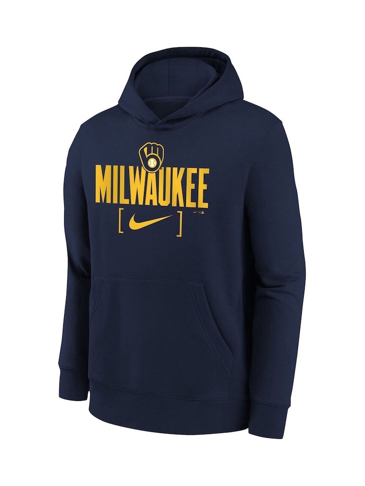 Fanatics Youth Blue MLB Milwaukee Brewers Club Fleece Club Stack Hoodie - Image 2 of 3