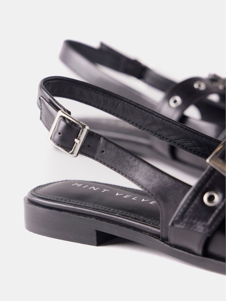 Mint Velvet Leather Buckled čevlji s plosko peto/brez pete čevlji - Slika 4 iz 4