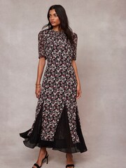 Mint Velvet Black Floral Print Godet Maxi Dress - Image 2 of 4
