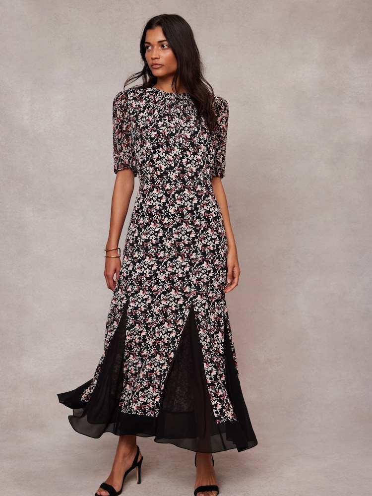 Mint Velvet Black Floral Print Godet Maxi Dress - Image 2 of 4