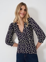 Синий - Crew Clothing Company 3/4 Sleeve Wrap Top - Изображение 1 из 5