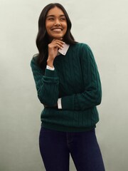 Crew Clothing Green Chunky Cable Knit Crew Neck Jumper - Image 1 of 5