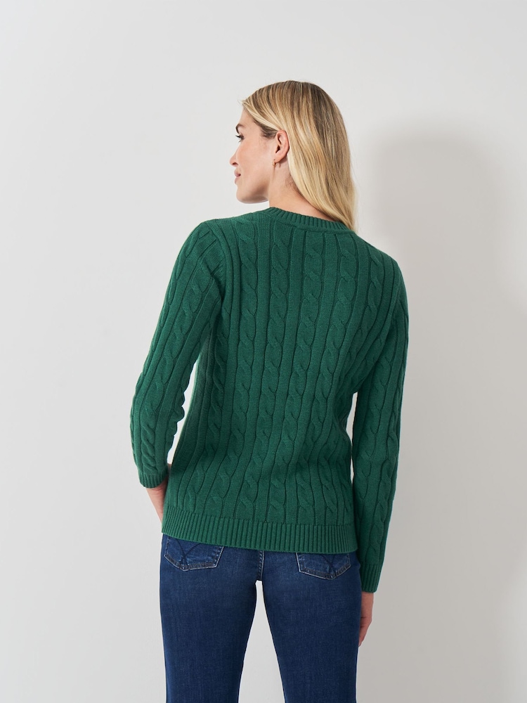 Crew Clothing Green Chunky Cable Knit Crew Neck Jumper - Image 2 of 5