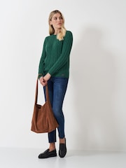 Crew Clothing Green Chunky Cable Knit Crew Neck Jumper - Image 3 of 5