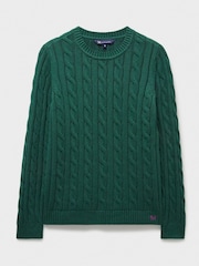 Crew Clothing Green Chunky Cable Knit Crew Neck Jumper - Image 5 of 5
