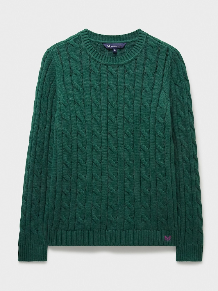 Crew Clothing Green Chunky Cable Knit Crew Neck Jumper - Image 5 of 5