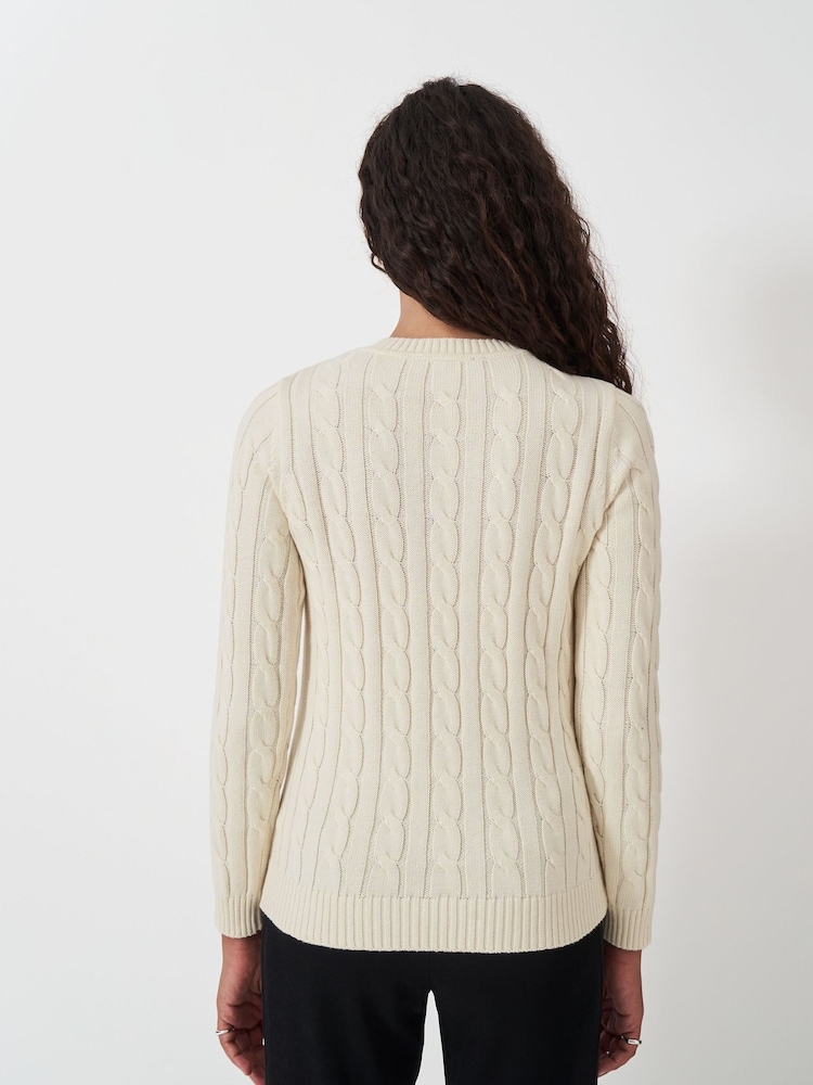 Creme - Crew Clothing Chunky Pullover mit Rundhalsausschnitt und Zopfmuster - Bild 2 von 5 Creme - Crew Clothing Chunky Pullover mit Rundhalsausschnitt und Zopfmuster - Bild 2 von 5