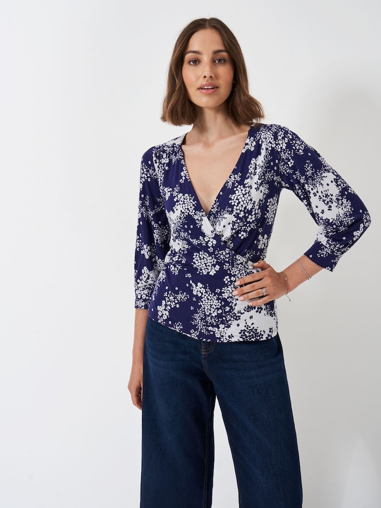 Бело-синяя - Crew Clothing Company 3/4 Sleeve Wrap Top - Изображение 1 из 5