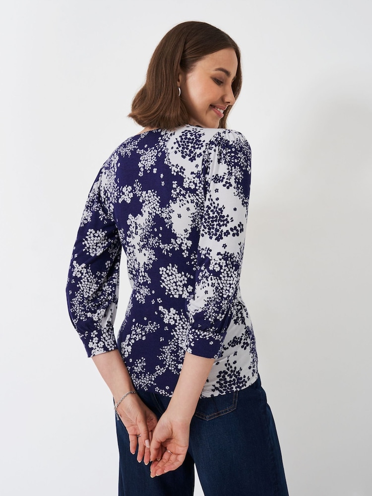 Бело-синяя - Crew Clothing Company 3/4 Sleeve Wrap Top - Изображение 2 из 5