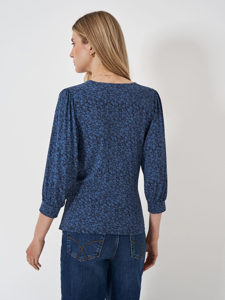 Crew Clothing Company Sky Blue 3/4 Sleeve Wrap Top - Image 2 of 4