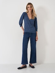 Crew Clothing Company Sky Blue 3/4 Sleeve Wrap Top - Image 3 of 4
