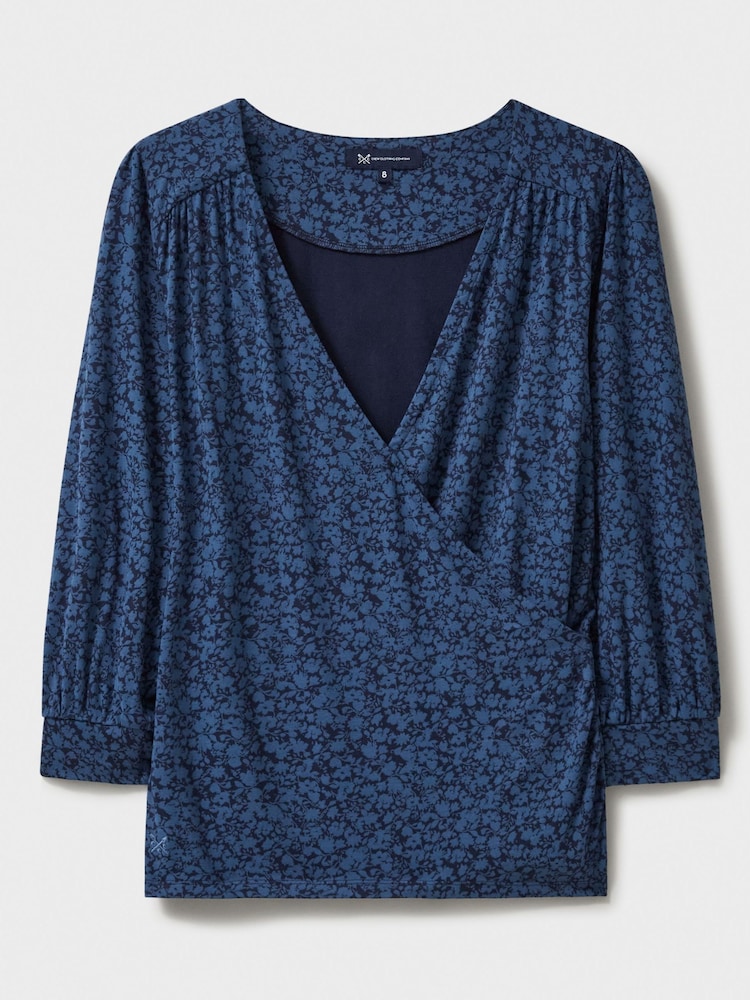 Crew Clothing Company Sky Blue 3/4 Sleeve Wrap Top - Image 4 of 4
