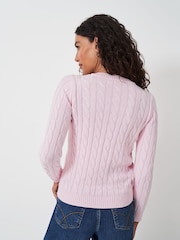 Crew Clothing Pink Chunky Cable Knit Crew Neck Jumper - Image 2 of 5