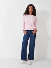 Crew Clothing Pink Chunky Cable Knit Crew Neck Jumper - Image 3 of 5