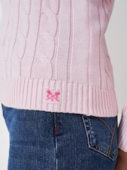 Crew Clothing Pink Chunky Cable Knit Crew Neck Jumper - Image 4 of 5