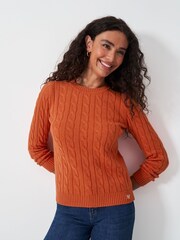 Crew Clothing Orange Chunky Cable Knit Crew Neck Jumper - Image 1 of 5