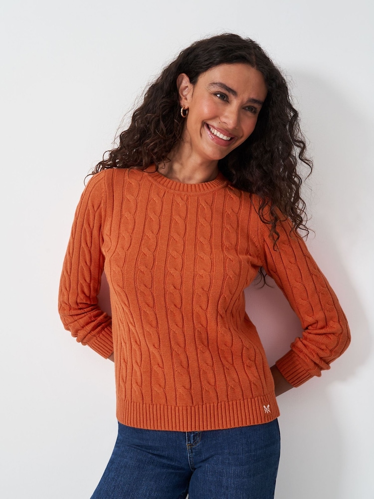 Crew Clothing Orange Chunky Cable Knit Crew Neck Jumper - Image 1 of 5