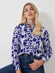 Crew Clothing Blue Printed Linen Blend Shirt - Image 1 of 5