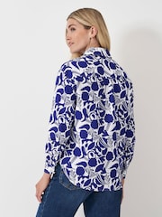 Crew Clothing Blue Printed Linen Blend Shirt - Image 2 of 5