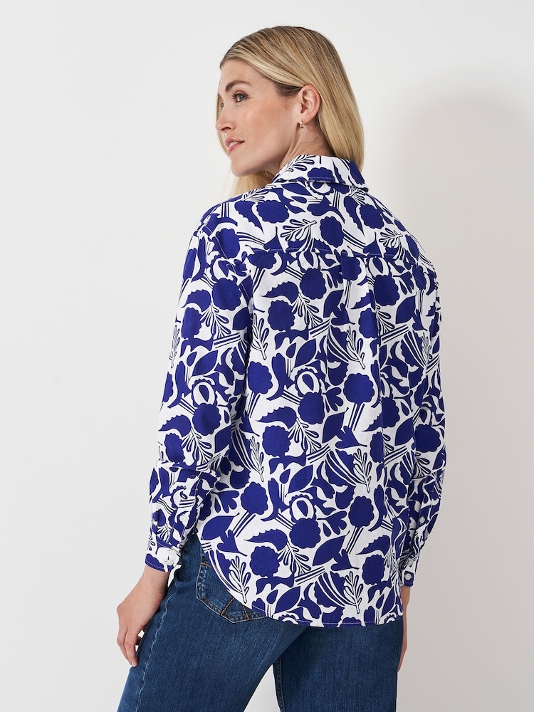 Crew Clothing Blue Printed Linen Blend Shirt - Image 2 of 5