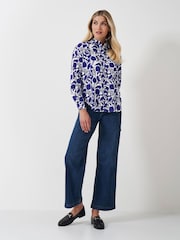 Crew Clothing Blue Printed Linen Blend Shirt - Image 3 of 5