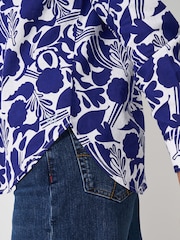 Crew Clothing Blue Printed Linen Blend Shirt - Image 4 of 5