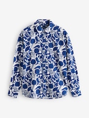 Crew Clothing Blue Printed Linen Blend Shirt - Image 5 of 5